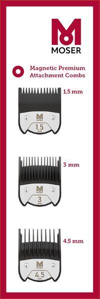 Набір насадок для машинок Moser Magnetic Premium, 1.5, 3 і 4.5 мм (1801-7010) 1801-7010 фото