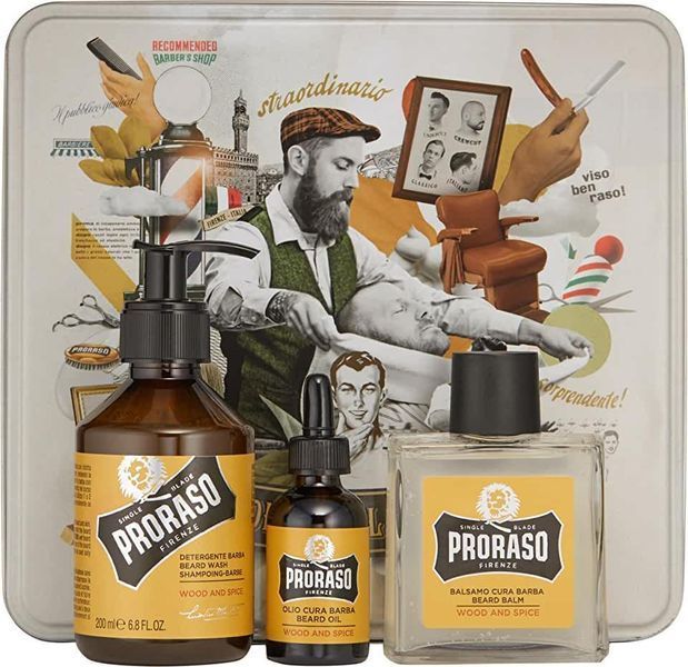 Набор для бороды Proraso Wood&Spice в металлической коробке ( шампунь, бальзам и масло) 11001016 фото