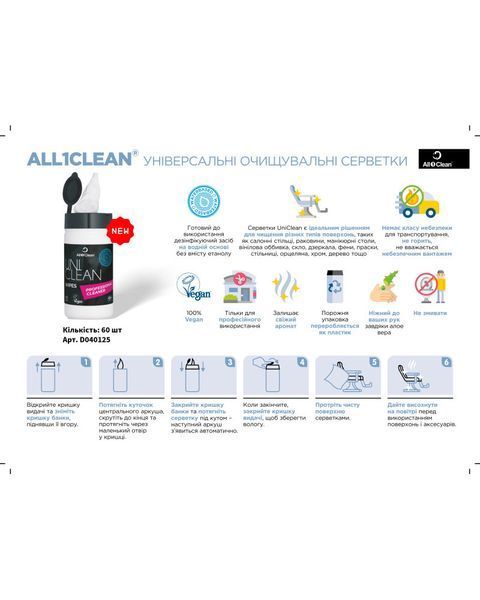 Серветки дезінфекційні Uniclean Wipes 60шт в наборі D040125 D040125 фото